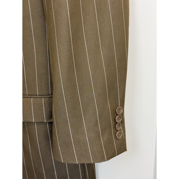 Caravelli Brown Pinstripe Mens 42R Blazer Suit Jacket Double Breasted - Picture 4 of 10